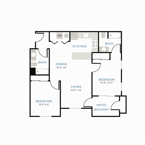 Floor plan for 2 beds, 2 baths, 1080 sqft